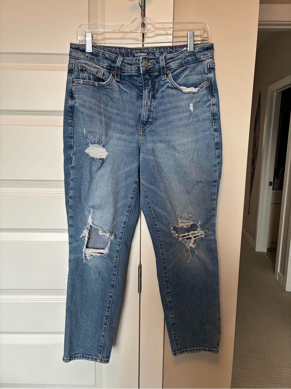 Old Navy Distressed Women's Blue Denim Jeans- O.G. Straight - Size 8